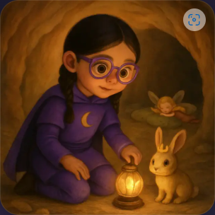 Mira and Pip the princess rabbit repairing the crystal lamp